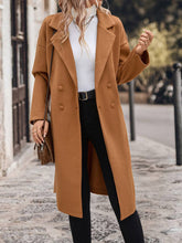 Aurohaya Elegant Double Breasted Wool Coat with Pockets, Belt & Lapel Collar for Women Casual Fall/Winter Midi Coat